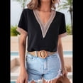 thumbnail image 4 of Blusas de Verano de Corta para Mujer con Encaje y Cuello en V, Elegantes e Informales, Color Negro, Talla L, 4 of 7
