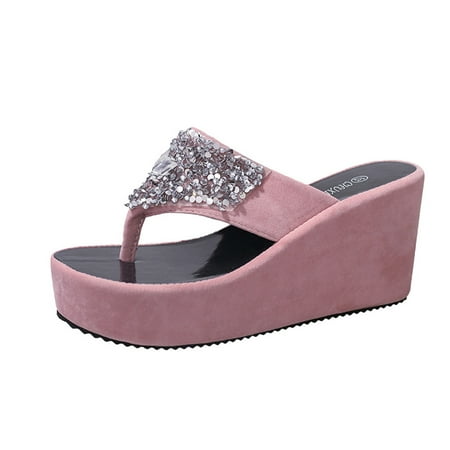 

WANYNG slippers for women Summer Women s Slippers Rhinestone Wedges Flip Flops Fashion Clip Toe Beach Shoe women shoes Pink 38