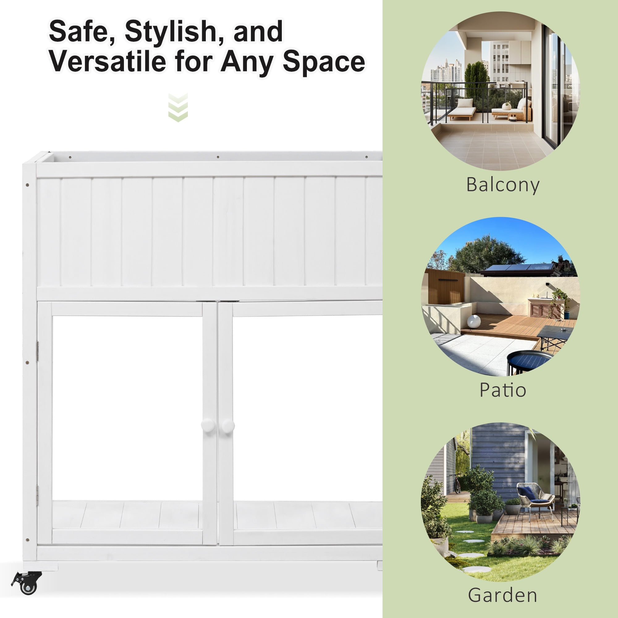 YIYADO Patio Mini Wood Cold Frame, Compact 2 Doors Garden Greenhouse with Wheels for Indoor Outdoor Use,White