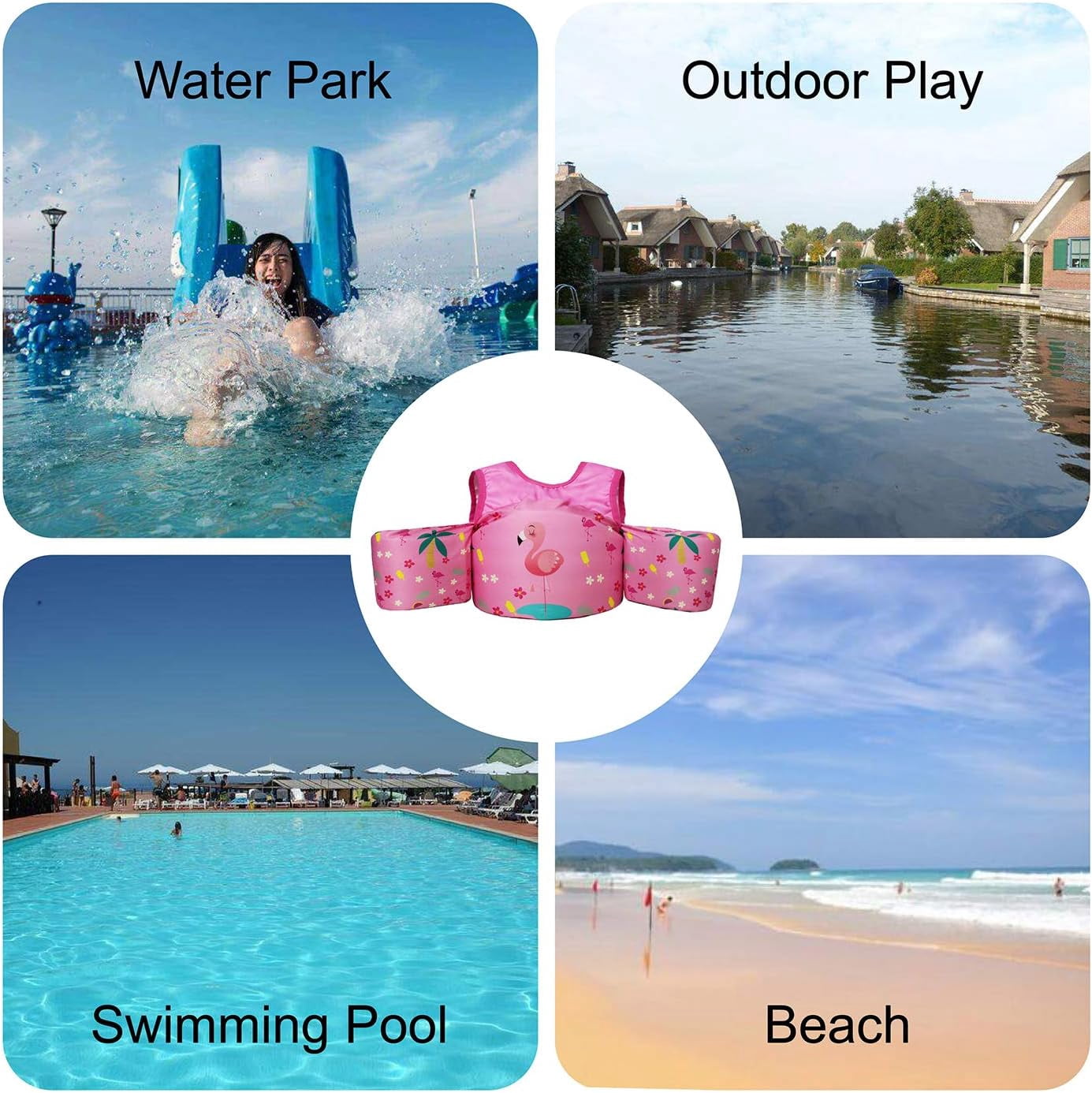 EHIOR  Swim Vest Kids Pool Floats with Shoulder Harness for 25-55 lbs Child - Cute Flamingo
