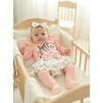 thumbnail image 3 of BemeyourBBs Newborn Hello I'm New Here Baby Girl Coming Home Outfits Letter Print Long Sleeve Romper Ruffle Shorts Skirt Headband Long Socks Set 4Pcs Spring Fall Winter Clothes, 3 of 9