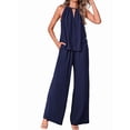 thumbnail image 4 of Women'S Hollow Out Halter Neck Sleeveless Top & Wide Leg Pants, Summer Casual Outfit Set XL, 4 of 9