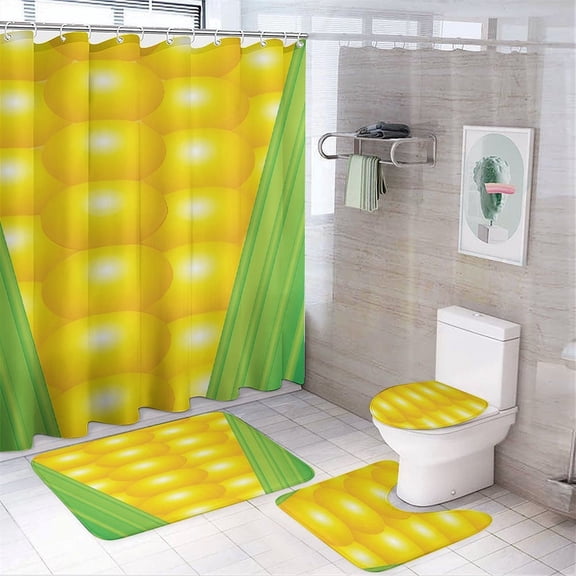 Corn Cob Print Shower Curtain Bathroom Sets Toilet Lid Rug, Bath Mat And Contour Mat, Shower Curtain 4Pcs