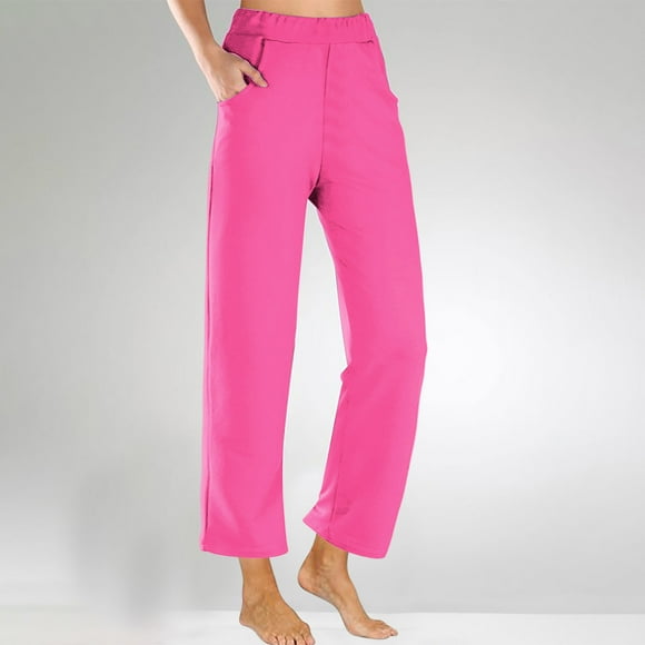 LOVZFMLL Women's Pants, Cropped Pants Gradient Summer Beach Pants Wide Leg Loose Yoga with Pockets Pink, XL