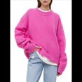 thumbnail image 2 of Suéter de Mujer, Cuello Redondo, Larga, Holgado, Tejido Suave, Dobladillo Acanalado, para Otoño e Invierno. Rosa Roja Talla Única, 2 of 10