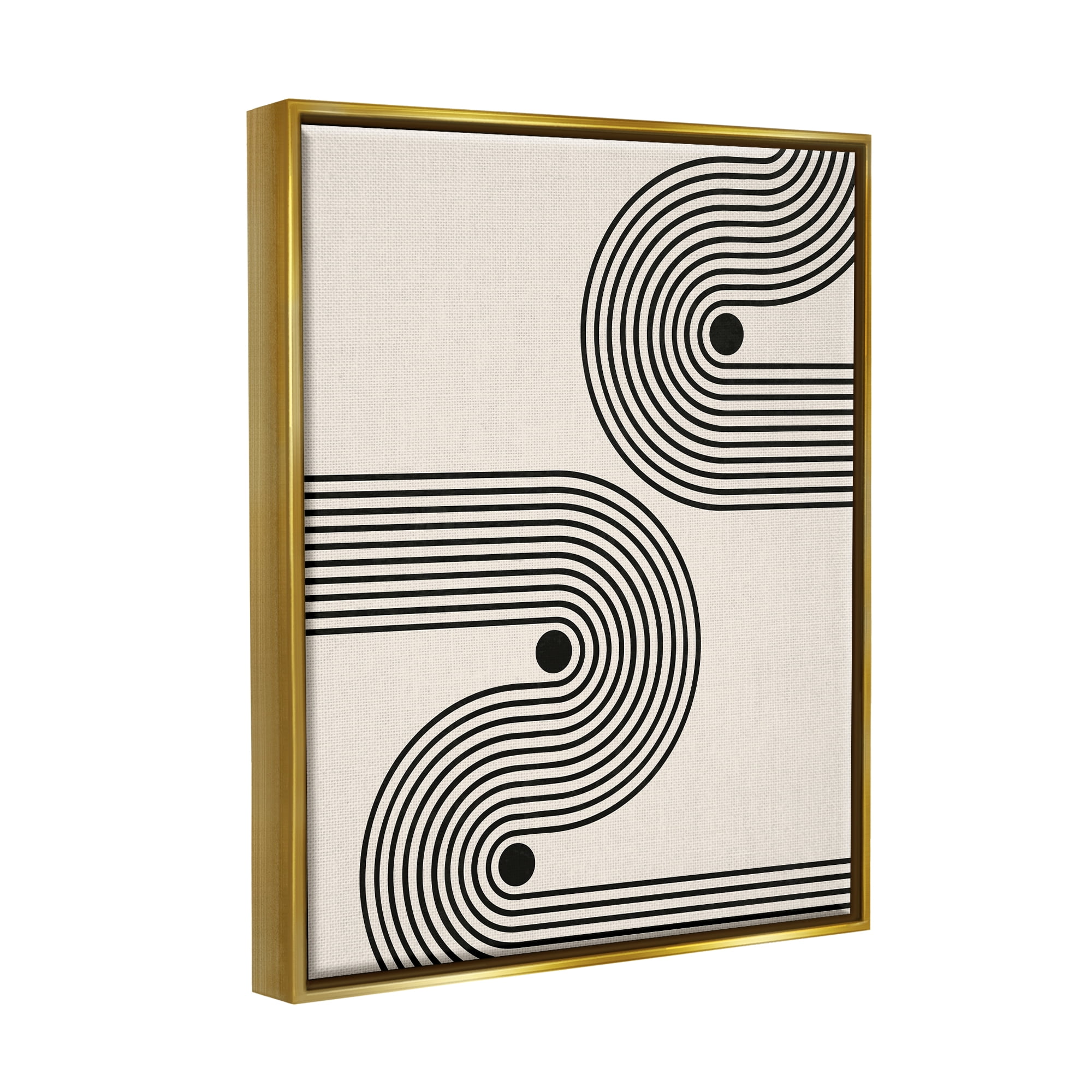 Stupell Industries Modern Black & Beige Wave Abstract Painting Gold Floater Framed Art Print Wall Art, 17 x 21