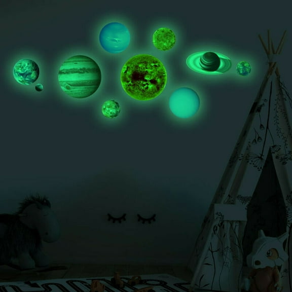 Glow In The Dark Solar Wall poleers for Kids Room Decor - 10 Planet Decals