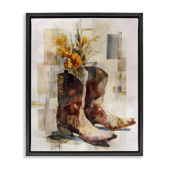 Stupell Industries French Country Western Roots & Blooms Black Floating Frame Canvas Art, 17 x 21, by Svetlana Aleynikova