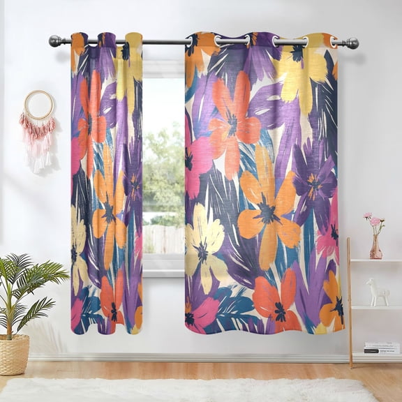 Yayeee Window Curtains Light Filtering 63"x42" Grommet Panel Pair Home Living Room Decor, Colorful Painted Flowers Pattern