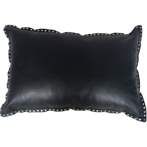 HiEnd Accents Eurosoft Leather Pillow with Studded Flange, 24x16