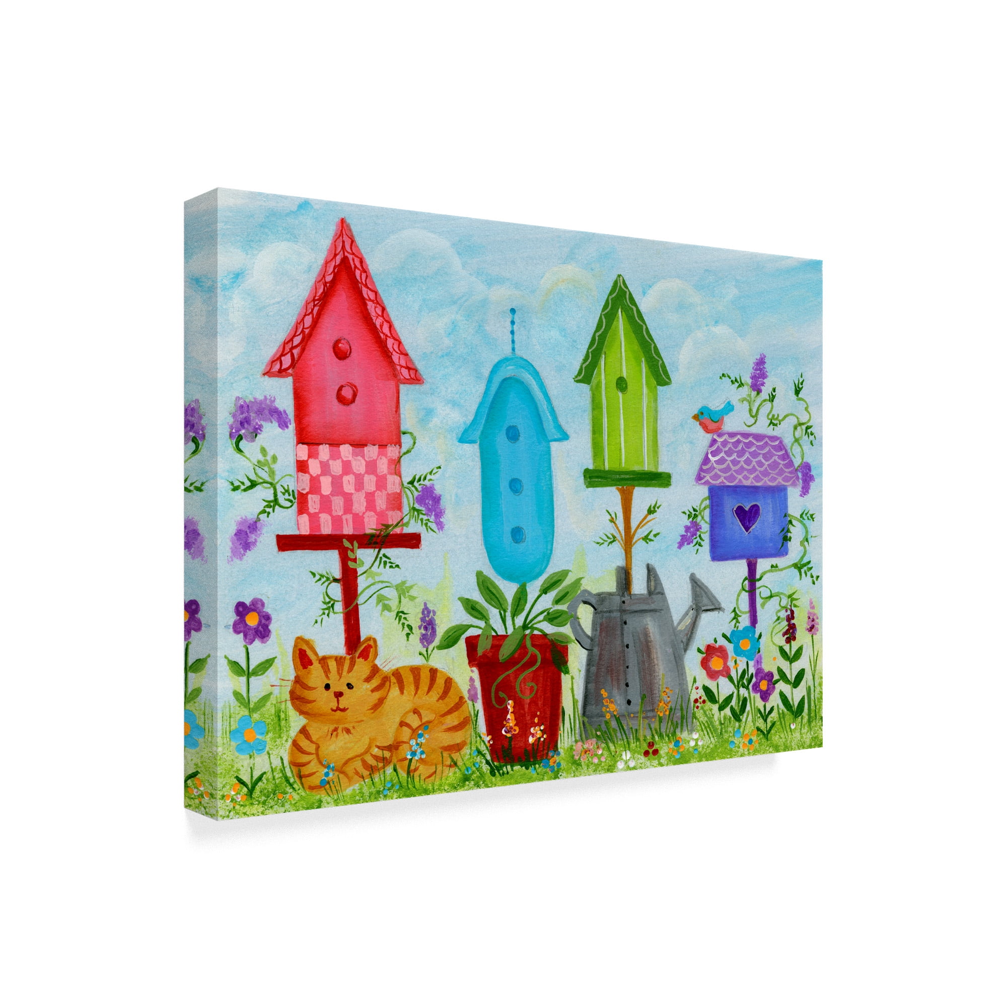 Trademark Fine Art 'Birdhouses In Garden' Canvas Art by Beverly Johnston