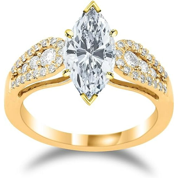 beryl_creation Women's 1.45 Ct Marquise Cut White Diamond Engagement Wedding Halo Ring 14K Yellow Gold Plated 925 Sterling Silver -7.5