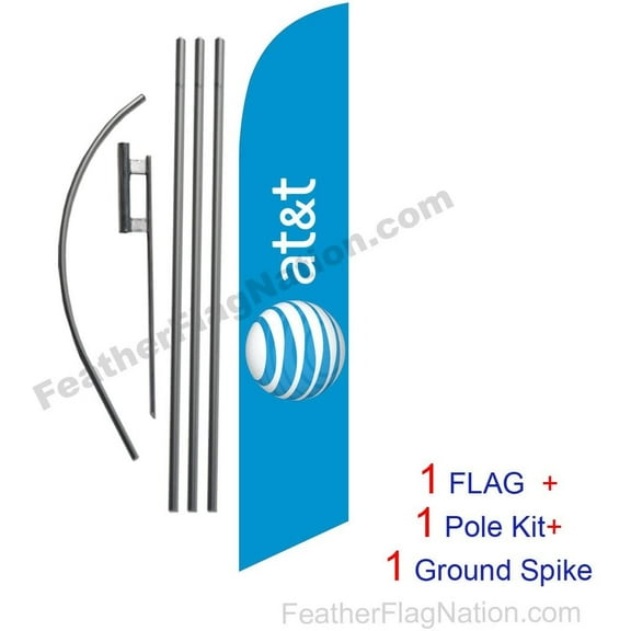AT&T Wireless Authorized Dealer Advertising Feather Banner Swooper Flag Sign with Flag Pole Kit and Ground Stake