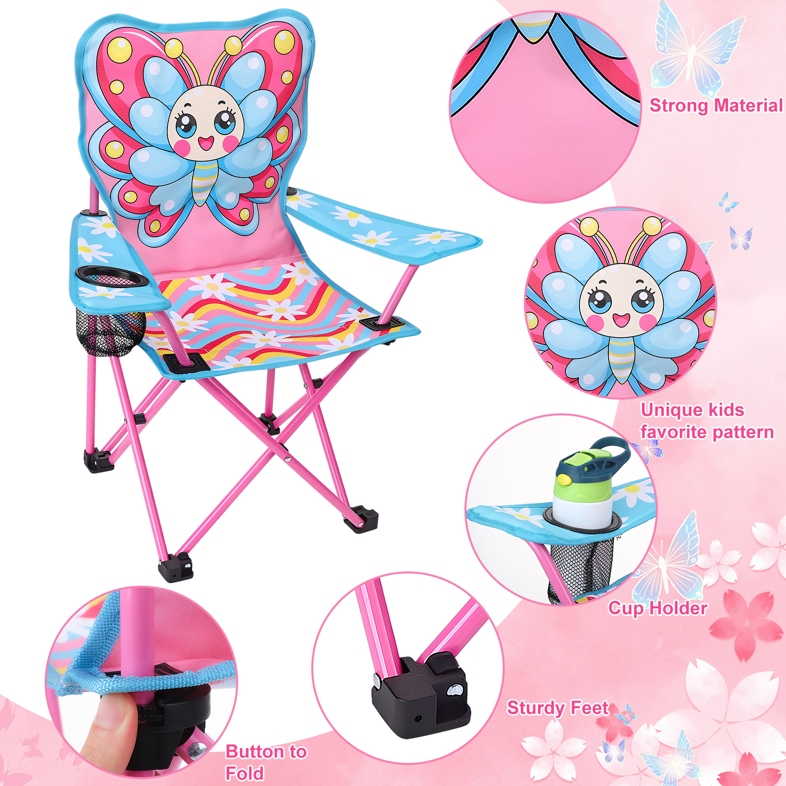 Hengguang Kids Camping Chair with Cup Holder, Butterfly photo 3
