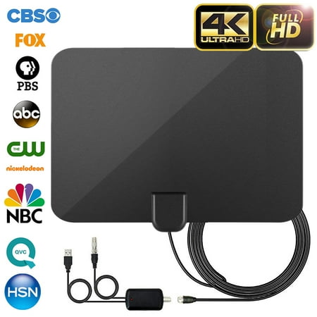 Indoor Hd Tv Antenna Long Range 2019 Newest Strongest Reception TV Antenna, Indoor Digital HDTV Antenna 80 Miles Range High Gain for 4K 1080P VHF UHF Freeview Local Channels w/ Powerful Amplifier Signal Booster & 16.5ft Coax Cable ()