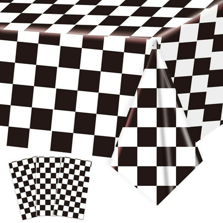 ASLERMURE 3 Pack PriNst Black and White Checkered Tablecloths Race Car Theme Tablecloths for Motor Racing Birthday Party Decorations, 54" x 108