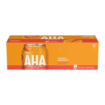 AHA Sparkling Water Beverage, Orange & Grapefruit Flavor, 12x355ml/12.5 fl oz
