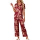 thumbnail image 2 of Conjunto de pijama de satén para mujer INSPIRE CHIC, top de seda con mangas cortas y pantalones, 2 piezas, talla XL, color rojo vino, 2 of 6