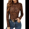 thumbnail image 3 of Blusas de de Larga para Mujer, Cuello Alto, Transparentes, para Salir, Ropa de Club Marrón Oscuro L, 3 of 10