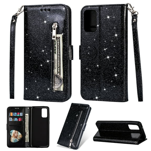 Starry Case Compatible with Samsung Galaxy A32 5G Phone (6.5"), Flip Folding Stand Case Synthetic Leather Protective Wallet Folio Lightweight Cover - Black