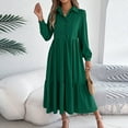 thumbnail image 4 of Odbmxy Womens Midi Dress Long Sleeve Tunic Dresses for Women Peplum Button Loose Solid Color Holiday Dresses,Green M, 4 of 8