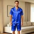 thumbnail image 6 of Men Satin Pajama Set Sleepwear for Man Summer Short Sleeve Button-Down Shirt & Shorts Pajamas 2 Piece Home Clothes Short Suit Royal Blue 2XL, 6 of 6