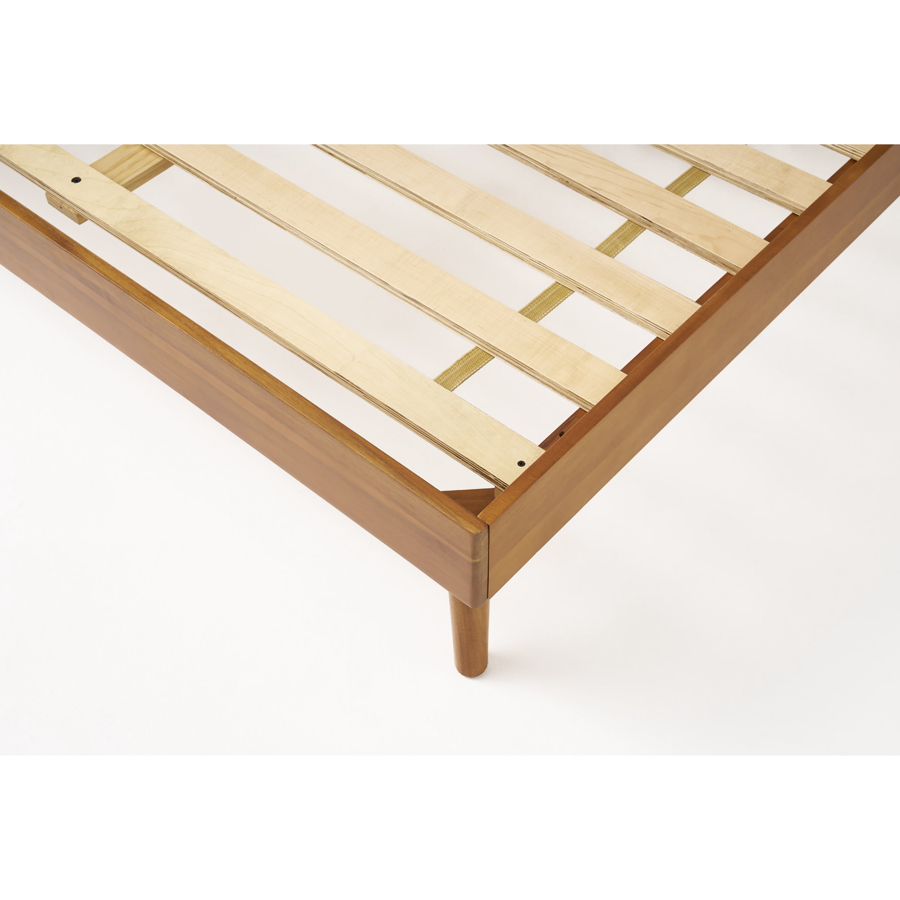 Mintazer Queen Platform Bed Frame, Mid-Century Bed with Panel Headboard & Splayed Legs, No Box Spring Required, Natural