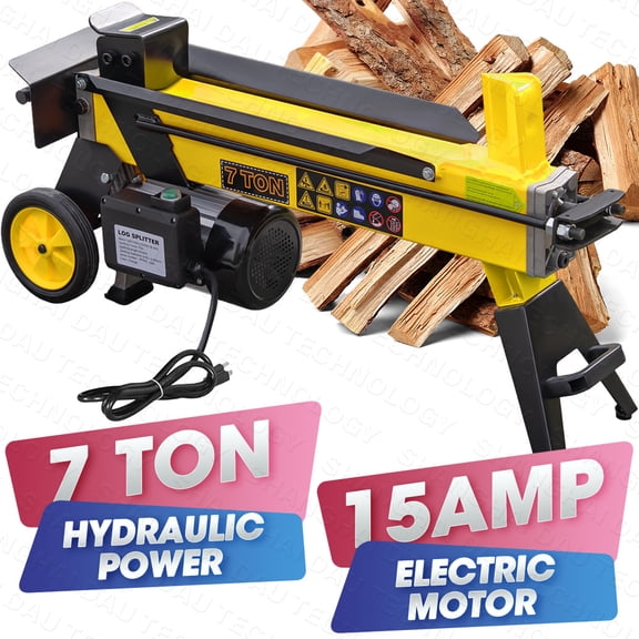 7 Ton Electric Log Splitter, 15Amp Hydraulic Portable Wood Splitter, Compact Horizontal Power Firewood Splitter for Home Heating, Backyard, Garage, Cabin - Yellow
