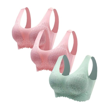 Aobny Lace Seamless Bras 3 Pack Green Sport M-XXL Women s Nylon Sleeping Bras for Women XXL