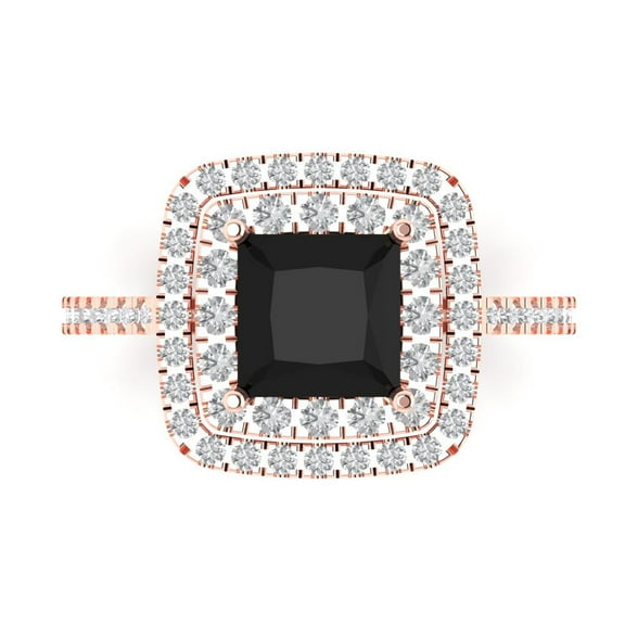 Halo Engagement Ring for Women - 2.07ct Natural Onyx in 14K Rose Gold Promise Ring