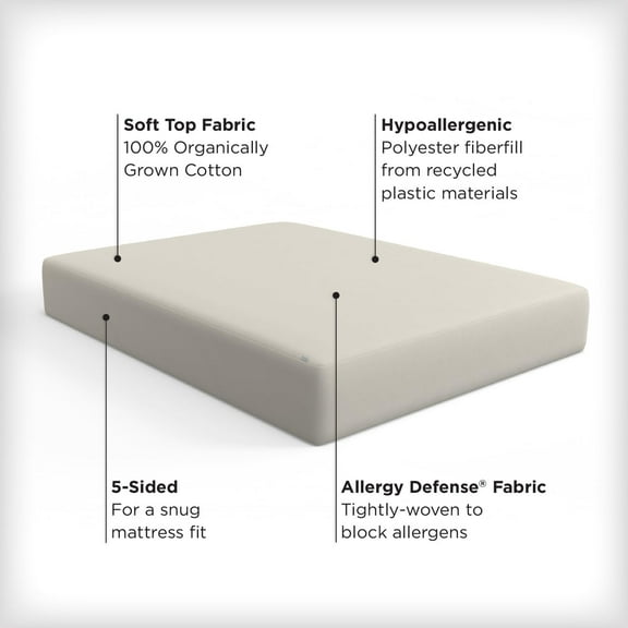 AllerEase  Size Waterproof Mattress Pad with Organic Cotton Top and Plush  Fill