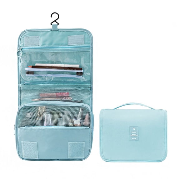 Fashion Portable Large Capacity Organizer Case Multi-layer Travel Organizer Hook Wash Bag Hanging Cosmetic Bags Makeup Bags Storage Toiletry Bag Cosmetic Cases LAKE BLUE