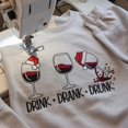thumbnail image 2 of Christmas Drink Drank Drunk Wine Embroidered Sweatshirt, Wine Bottle Embroidered Hoodie, Christmas Shirt, Christmas Crew Neck Sweatshirt, 2 of 5