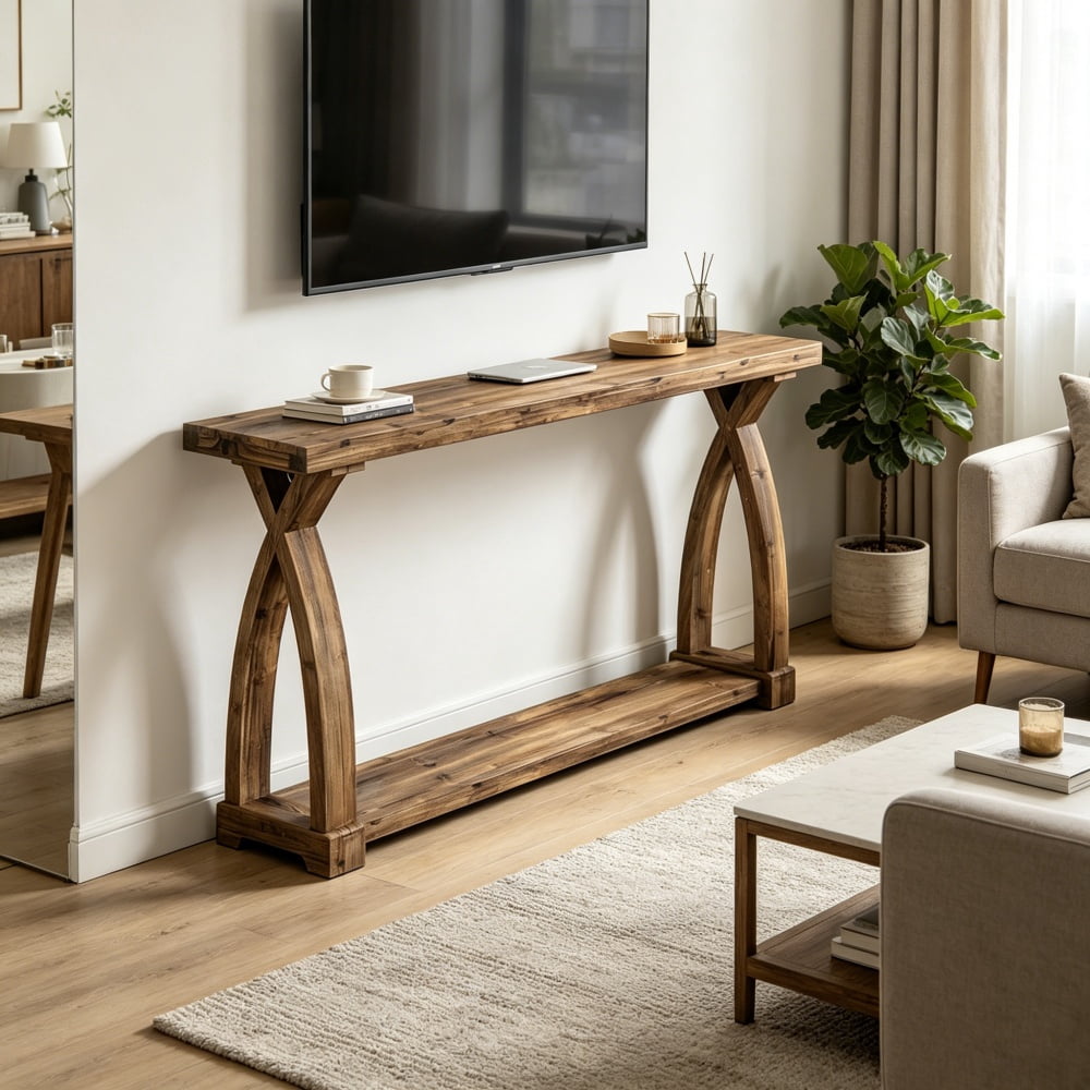 Long Console Table, Slim Narrow Entryway Table, Modern Industrial Accent Table, Sturdy Metal Frame Sofa Back Display Table, Multifunctional Hallway Console for Living Room, Bedroom, Foyer