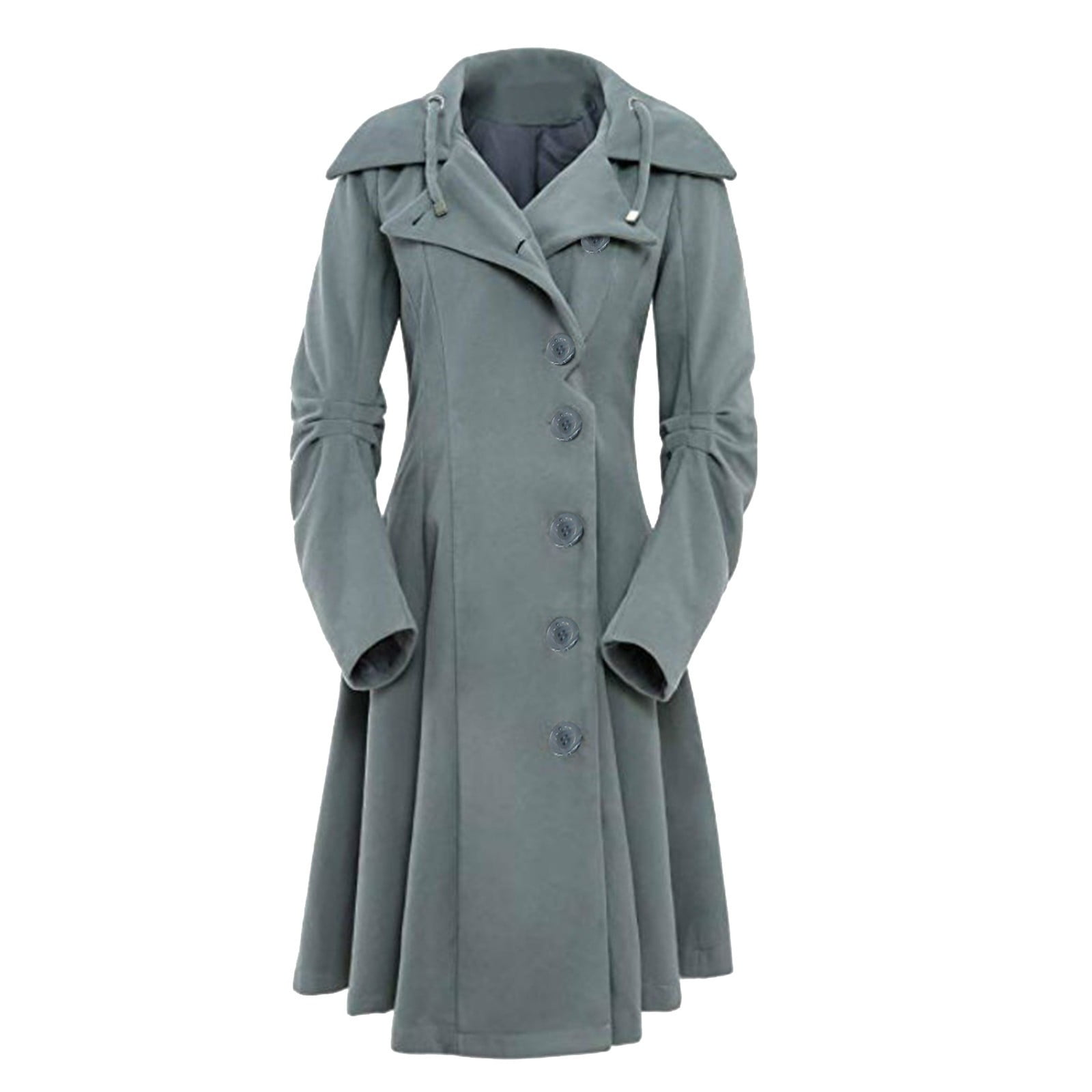 Tuphregyow Women Trench Coat Goth Wool Pea Jacket Solid Hood