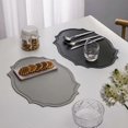 thumbnail image 3 of Leather Washable Placemats, Grey Thick Faux Leather Heat Resistant Elliptical Shape Table Mats,Waterproof Non-Slip Easy to Clean Place mat for Kitchen, 3 of 4