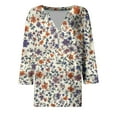 thumbnail image 4 of CYMMPU Floral Pattern 3/4 Sleeve Blouses for Women Dressy Casual Fall Trendy Shirts Tunic Tops Loose Fit V Neck Spring Tops Business Elegant Work Tops T-Shirts Multicolor XL, 4 of 5