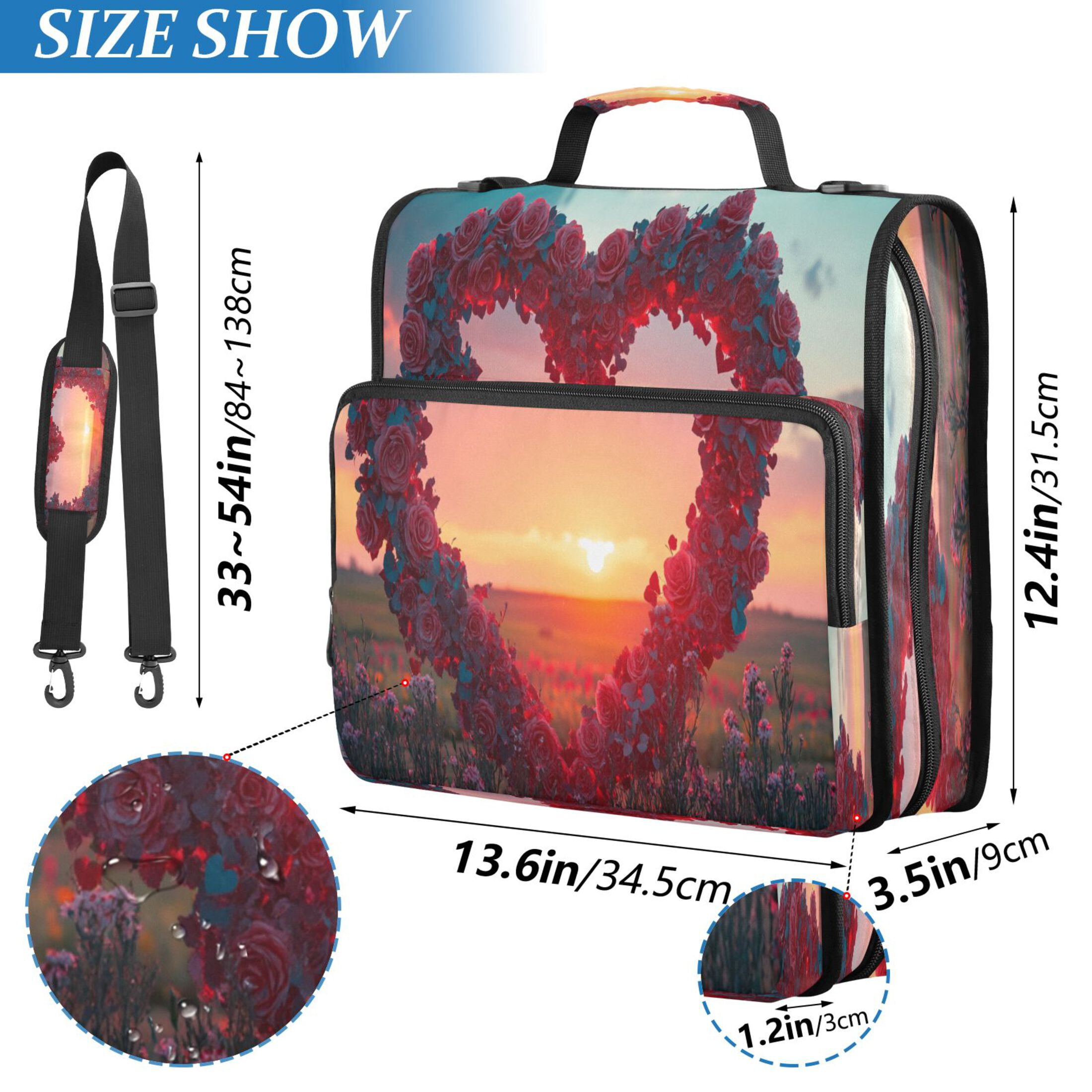 YAZAOO Zipper Binder trapper keeper Documents Organized Design Heart Shaped Floral Wreath Sunset Printed