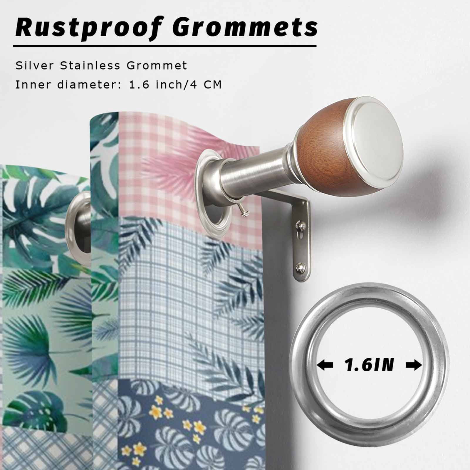Botanical Patchwork Outdoor Curtains for Patio, Teal Tropical Leaf Grey Plaid Sunshade Privacy Drapes Grommet Waterproof Outside Curtains for Porch/Cabana/Balcony 54"x 95", 2 Panel