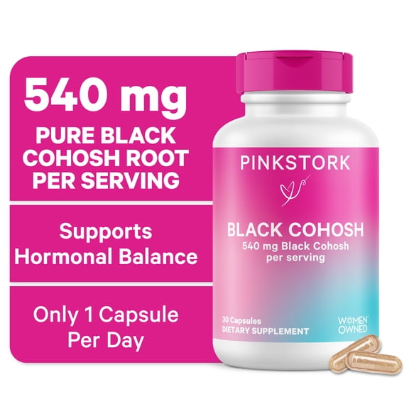 Pink Stork Black Cohosh Supplements for Women - Hormone Balance, Hot Flash & Night Sweat Support - 30 Capsules
