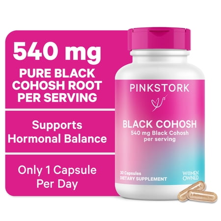 Pink Stork Black Cohosh Supplements for Women - Hormone Balance, Hot Flash & Night Sweat Support - 30 Capsules