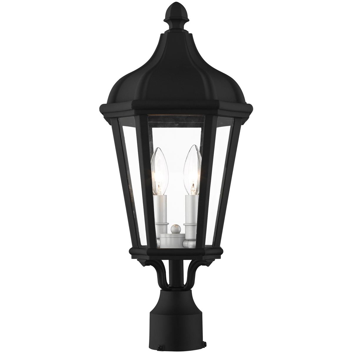 2 Light TBK Outdoor Post Top Lantern with Clear Glass Shade backed with Cast Aluminum material for patio, front porch, entryway and more