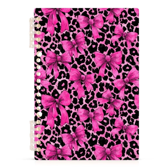 Spiral Journal Notebook Bow and Leopard Print A5 Lined Hardcover PP Material with 60 Pages Paper College Ruled Notebook for Work Note Taking Writing 5.7x8.3 Inch