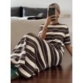 thumbnail image 6 of Womens Brown Striped Knit Dress With Round Neck Short Sleeve And Loose, 6 of 7