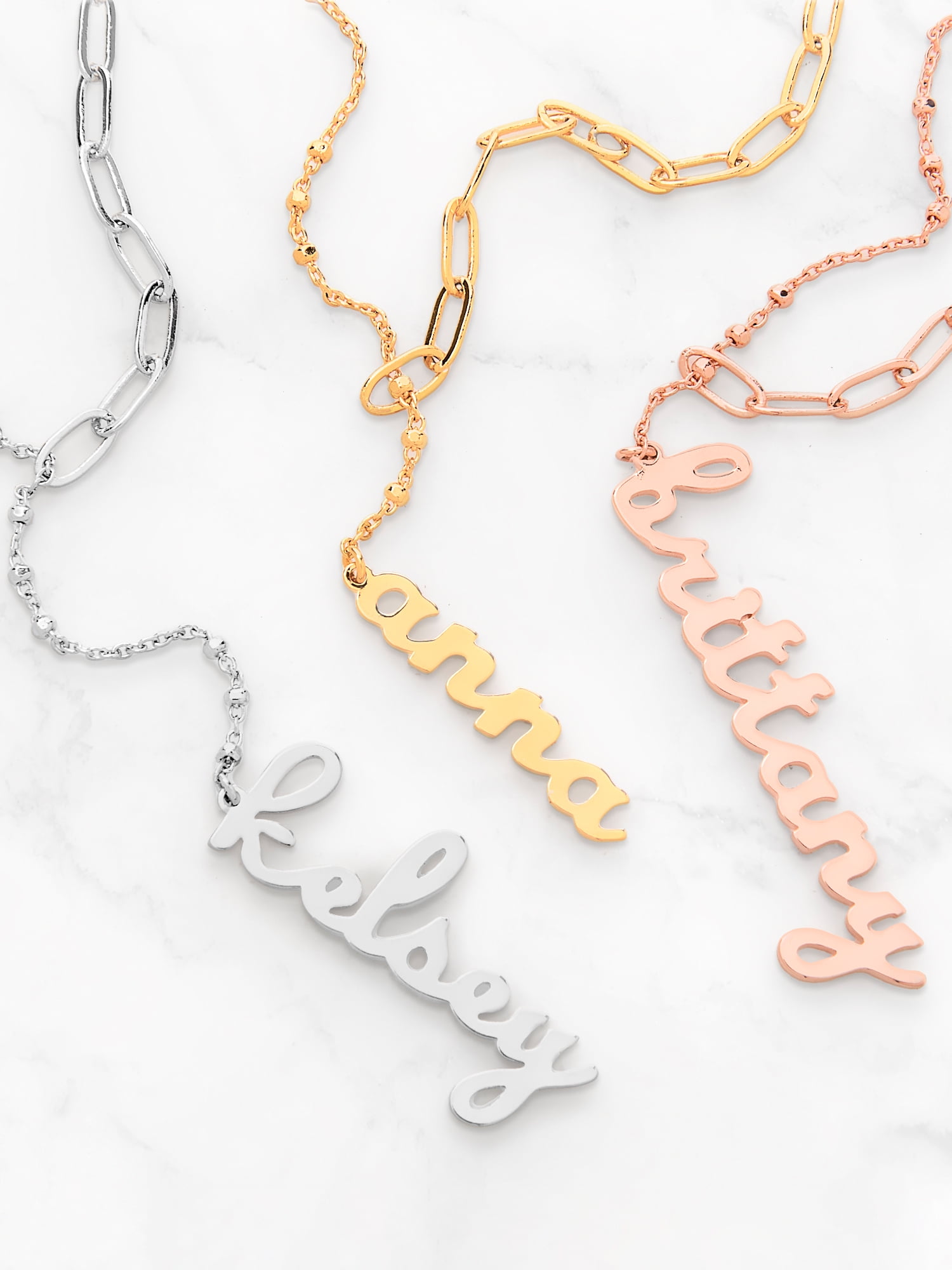 Personalized Planet Lowercase Script Mixed Chain Adjustable Y-Necklace ,Women's