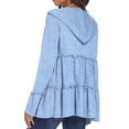 thumbnail image 4 of Pincandy Full Zip Up Hoodie for Women Pleated Tiered Ruffle Hooded Sweatshirts Jacket Coat Long Sleeve, 4 of 6
