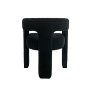 Guyou Modern Faux Fur Upholstered Dining Chair, Cute Barrel Side Armchair Kitchen Chair with Armrests and Back for Living Room Dining Room Bedroom, Black