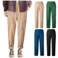 thumbnail image 3 of Pantalones de pana para mujer, cintura elástica, bolsillos grandes, pantalones retro, holgados, casu Abanopi Azul/3X-grande, 3 of 7