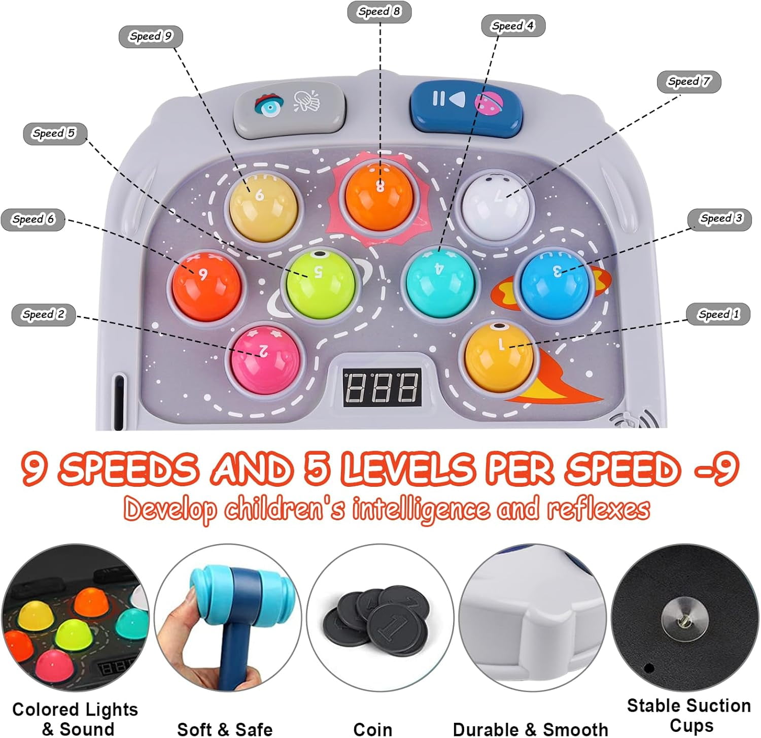 Hammer Mole Game for Toddlers,Toys for 3-12 Year Old Boys and Girls,Whack Mole Toys for Kid,Gifts for 3 4 5 6+ Year Old Boys,Interactive Educational Toys with Sound and Light, PK Mode with 2 Hammers