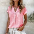 thumbnail image 2 of Ruyang Women's Summer Shirts Solid Color Button V Neck Cotton Linen Loose Casual Short Sleeved Top Casual Tops for Women, 2 of 5